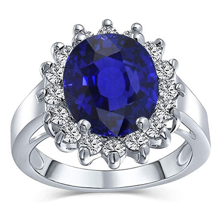 Oval Sapphire Gemstone Ring  Fancy Princess Cut Style    Flower Style Diamonds