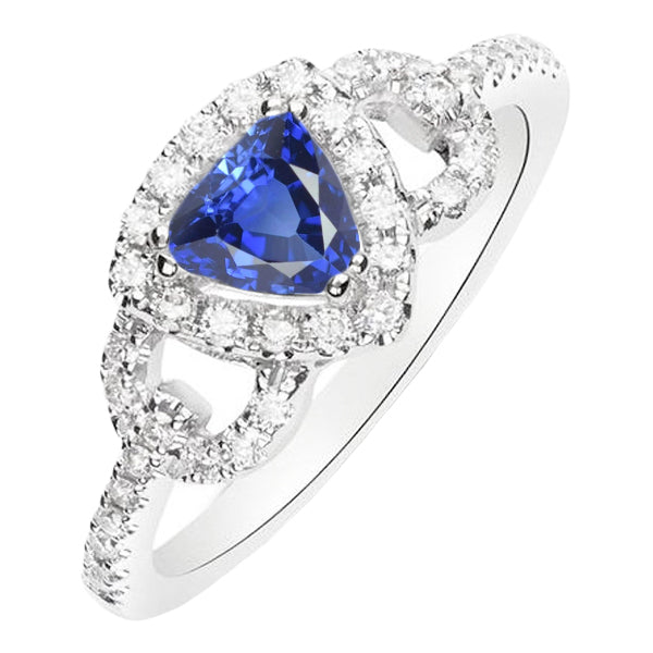 Diamond Halo Trillion Srilanka Sapphire Ring  Fancy Princess Cut Style    Accented Jewelry
