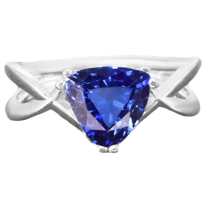 Solitaire Ring Trillion Natural Blue Sapphire Split Shank  Fancy Princess Cut Style   