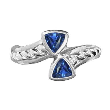 Gemstone Ring Trillion Bezel Set Blue Sapphire  Fancy Princess Cut Style    Rope Style