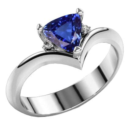 Diamond Three Stone Trillion Sapphire Ring  Fancy Princess Cut Style    Heart Style