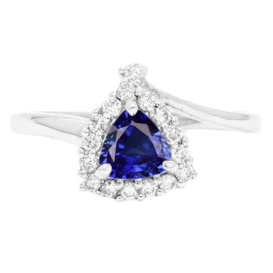 Engagement Halo Diamond Ring Trillion Deep Blue Sapphire Sparkling Unique Lady’s   