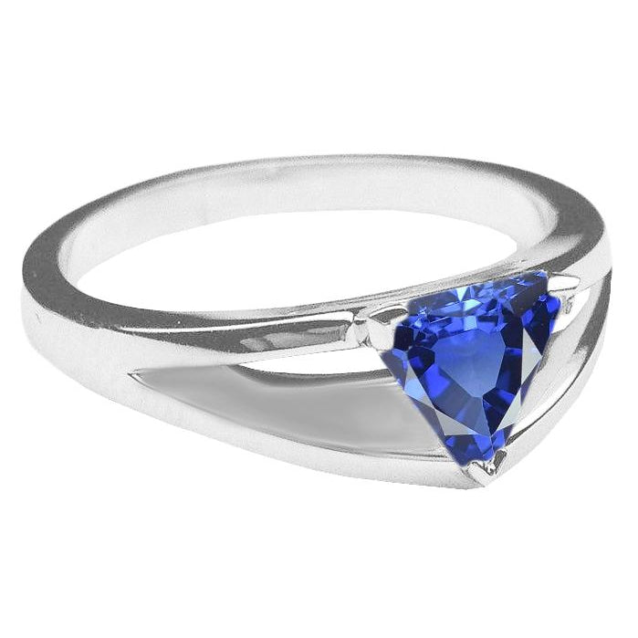  Sparkling Unique Lady’s    Solitaire Ring Trillion Ceylon Sapphire Split Shank