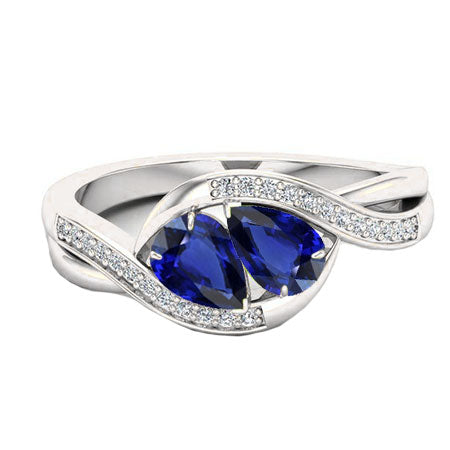 Gemstone Jewelry Pear Blue Sapphire Ring Twisted Style Sparkling Unique Lady’s   