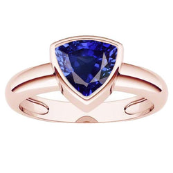 Rose Gold Solitaire Ring 2 Carats Blue Sapphire Bezel Set Trillion Cut