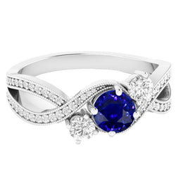 Diamond Sapphire Gemstone Ring 3.50 Carats Twisted Shank Milgrain