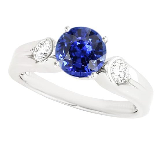 Diamond 3 Stone Ring Sri Lankan Sapphire Round Cut Lady’s Brilliant Engagement  