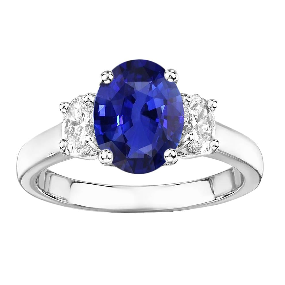 Oval Diamond 3 Stone Ring White Gold Ceylon Sapphire Gemstone  Lady’s Brilliant Engagement  