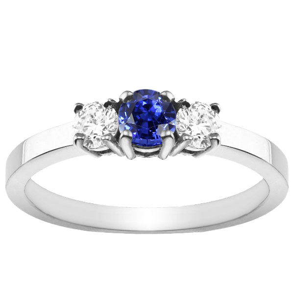 Blue Sapphire 3 Stone Diamond Ring Lady’s Brilliant Engagement   Gold 4 Prong Basket Set