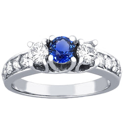 Round Natural Earth Mined Diamond & Sapphire Ring With Accents 2.50 Carats Trellis Setting