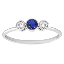Gold Gemstone Ring Bezel Set Natural Earth Mined Diamonds & Sapphire 3 Stone 1.50 Carats