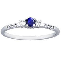 Women's Natural Earth Mined Diamond Ring 1.50 Carats 3 Stone Style Blue Sapphire Round Cut