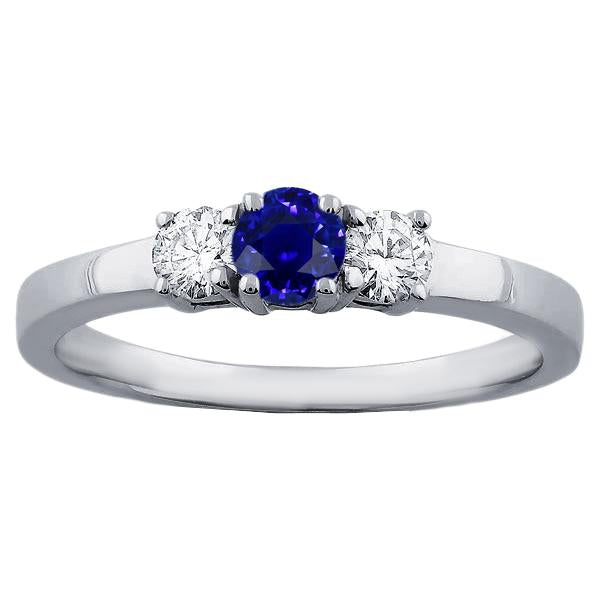 Three Stone Round Diamond Ring Antique Lady’s  Style White Elegant  Ceylon Sapphire Gemstone