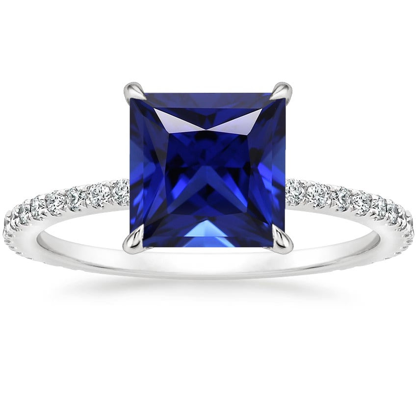 Females FAncy  Diamond Engagement Ring Princess Blue Sapphire Accented
