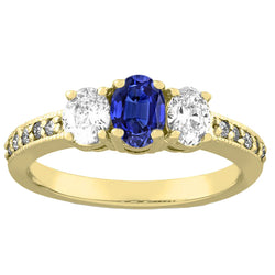 Oval Sapphire Gemstone Ring 3 Carats Ladies Sparkling Natural Earth Mined Diamond Jewelry