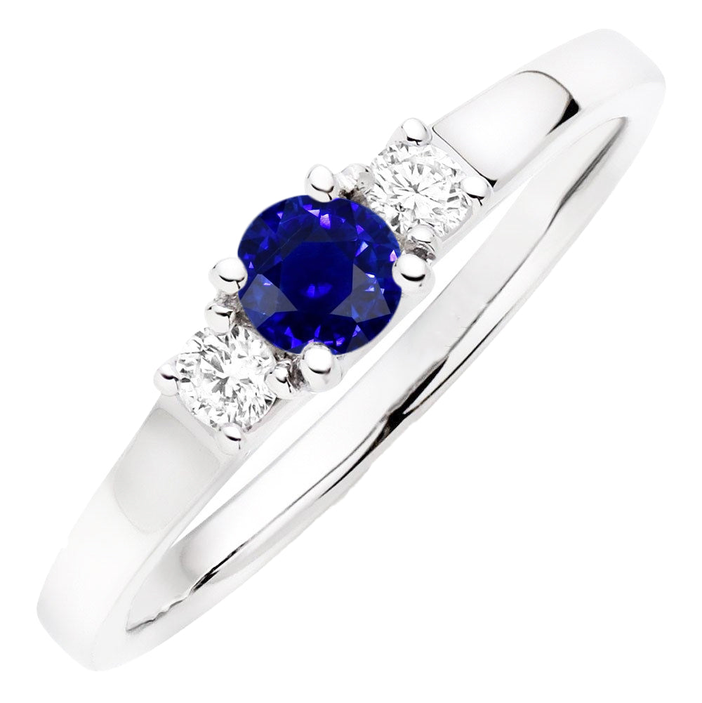Round Diamond Jewelry 3 Stone Ceylon Sapphire Ring Gold  Antique Lady’s  Style White Elegant 