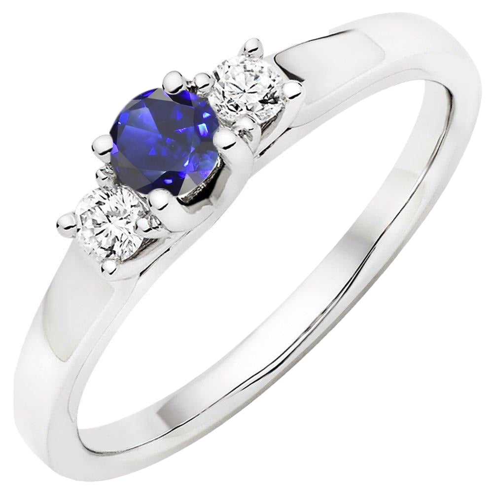 Ladies Round Diamond Engagement Ring Antique Lady’s  Style White Elegant  Blue Sapphire Gold  