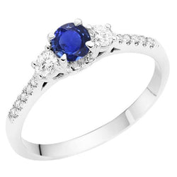 Ladies Natural Earth Mined Diamond Ring 3 Stone Style Blue Sapphire With Accents 2 Carats