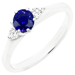 Ceylon Sapphire Gemstone Ring Women 3 Stone Round Natural Earth Mined Diamonds 2.50 Carats
