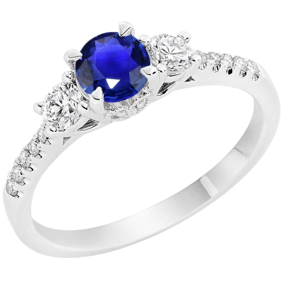 Ladies Gold Diamond Ring Round Cut Ceylon Sapphire   Lady’s  Round Anniversary 