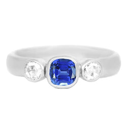 Emerald Sapphire Anniversary Ring 1.50 Carats Bezel Set Round Diamonds