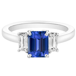 Emerald Natural Earth Mined Diamond Engagement Ring Ceylon Sapphire Basket Set 4 Carats