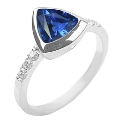Natural Earth Mined Diamond Gemstone Jewelry 2 Carat Trillion Bezel Set Blue Sapphire Ring