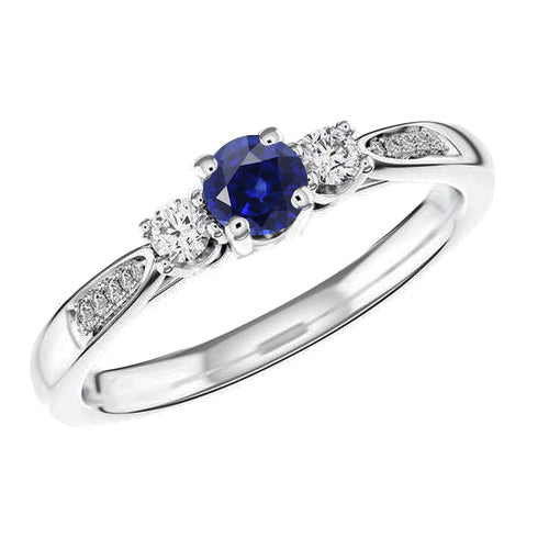 3 Stone Style Gemstone Ring Round Sri Lankan Sapphire   Lady’s  Round Anniversary 