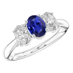 3 Stone Wedding Ring Oval Sapphire 2.50 Carats Tapered Shank Natural Earth Mined Diamonds