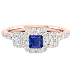 Halo Ring Radiant Sapphire Princess & Round Natural Earth Mined Diamond Jewelry 5 Carats