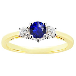 Two Tone Three Stone Round Sapphire Natural Earth Mined Diamond Ring 2.50 Carats