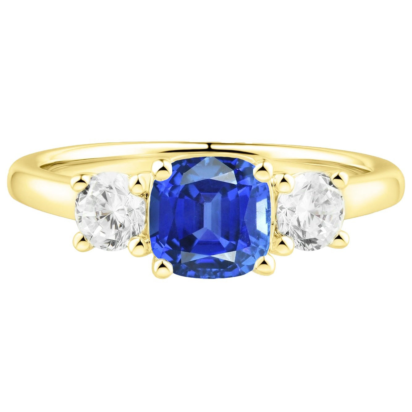 Gemstone Jewelry 3 Stone Cushion Sapphire Diamond Ring Fancy Lady’s Vintage Style   