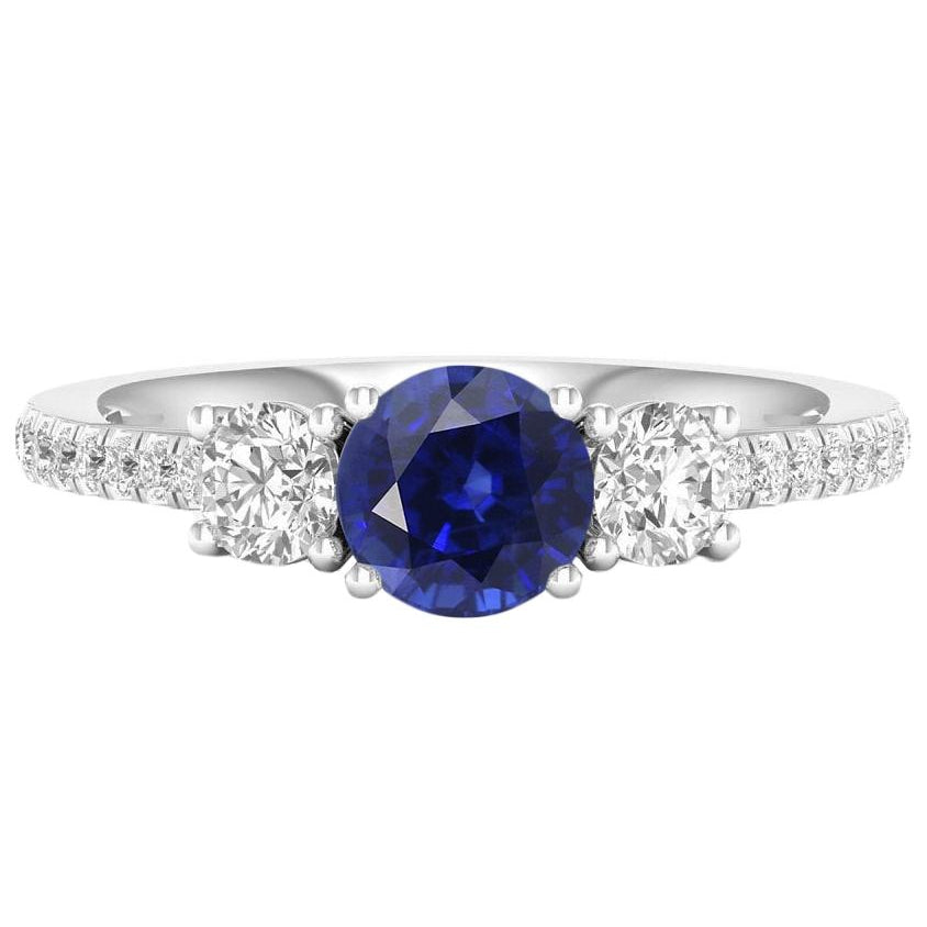 Gemstone Round Sapphire Ring 3 Stone Style Diamonds   Lady’s  Round Anniversary  Gold