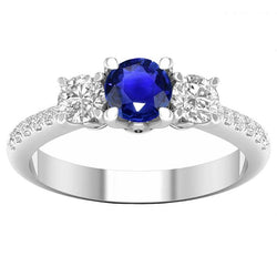 Engagement 3 Stone Style Natural Earth Mined Diamond Ring Round Sapphire 4.50 Carats