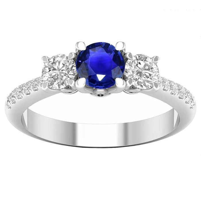 Engagement 3 Stone Style Diamond Ring Round Sapphire   Lady’s  Round Anniversary 