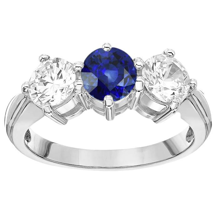 Women's 3 Stone Ring Round Blue Sapphire Diamonds Jewelry   Lady’s  Round Anniversary 