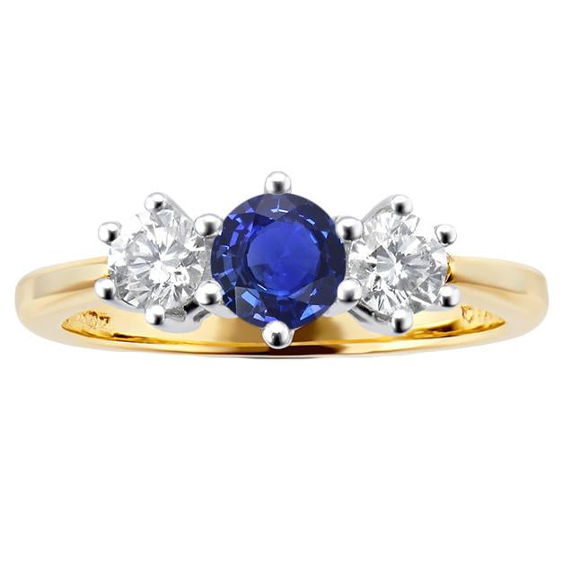  Ladies Brilliant Sparkling  Two Tone Diamond 3 Stone Sapphire Ring