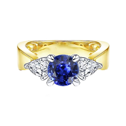  Ladies Brilliant Sparkling  Pear Diamond & Sapphire 3 Stone Ring