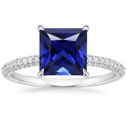 Blue Sapphire Solitaire Ring With Accents Pave Natural Earth Mined Diamond 5.50 Carats
