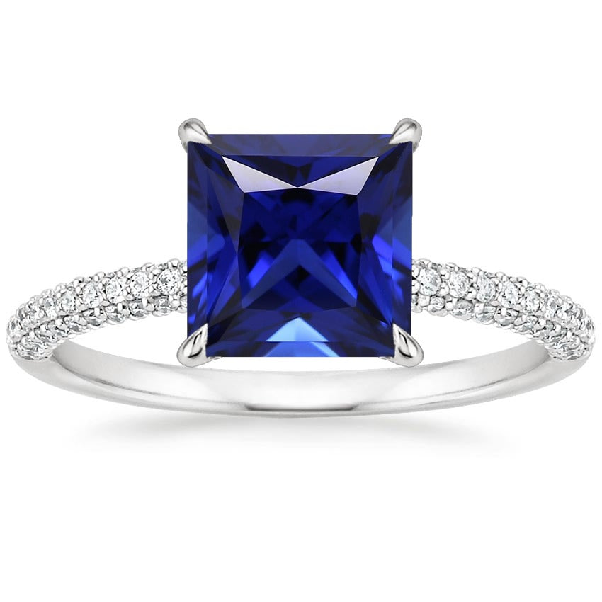 High Quality Fancy  Blue Sapphire Solitaire Ring With Accents Pave Diamond