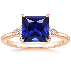 Diamond Anniversary Ring Princess Blue Sapphire Gemstone 5.25 Carats