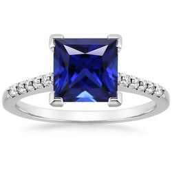 Engagement Ring Princess Ceylon Sapphire and Diamond 5.25 Carat