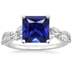 Natural Earth Mined Diamond Engagement Ring Princess Sri Lankan Sapphire & Accents 6 Carat