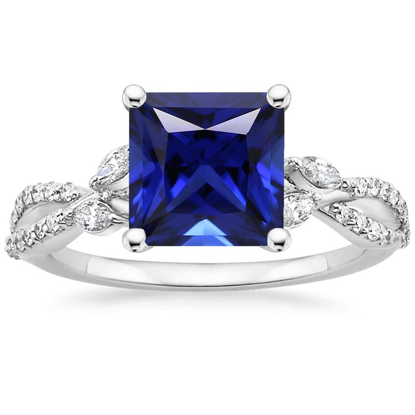 Ladies Anniversary Diamond Engagement Ring Princess Sri Lankan Sapphire & Accents