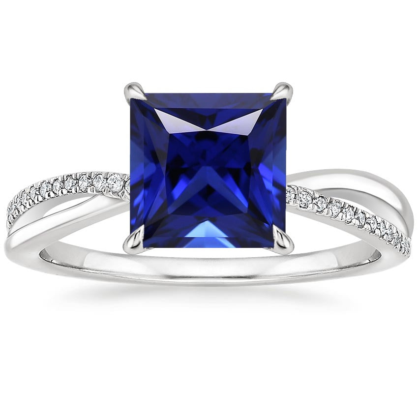 Best Quality Diamond Halo Ring Ceylon Sapphire  Princess with Accent