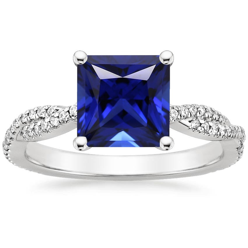 New Anniversary style Princess Solitaire Accents Ring Ceylon Sapphire & Diamonds