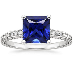 Diamond & Princess Sri Lankan Sapphire Antique Style Ring 5.25 Carats