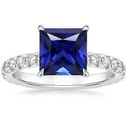 Women Solitaire Accent Ring Blue Sapphire and Natural Earth Mined Diamond 5.5 Carat