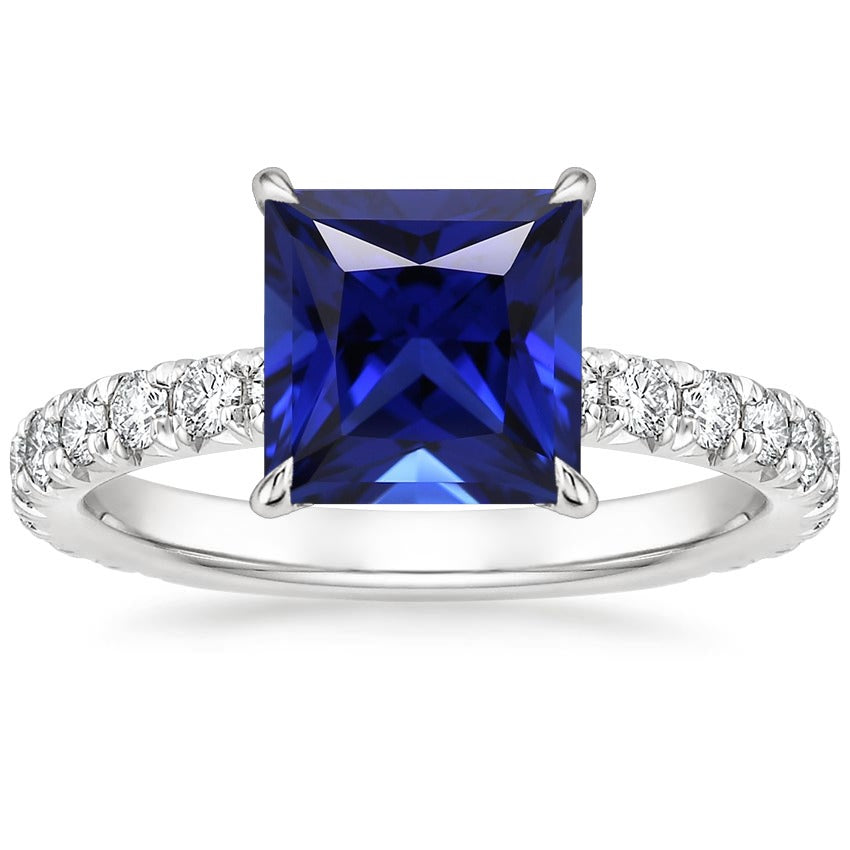 Women  New Style Solitaire Accent Ring Blue Sapphire and Diamond
