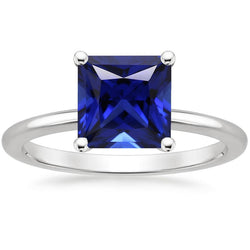 Women White Gold Solitaire Ring Princess Blue Sapphire Jewelry 5 Carat